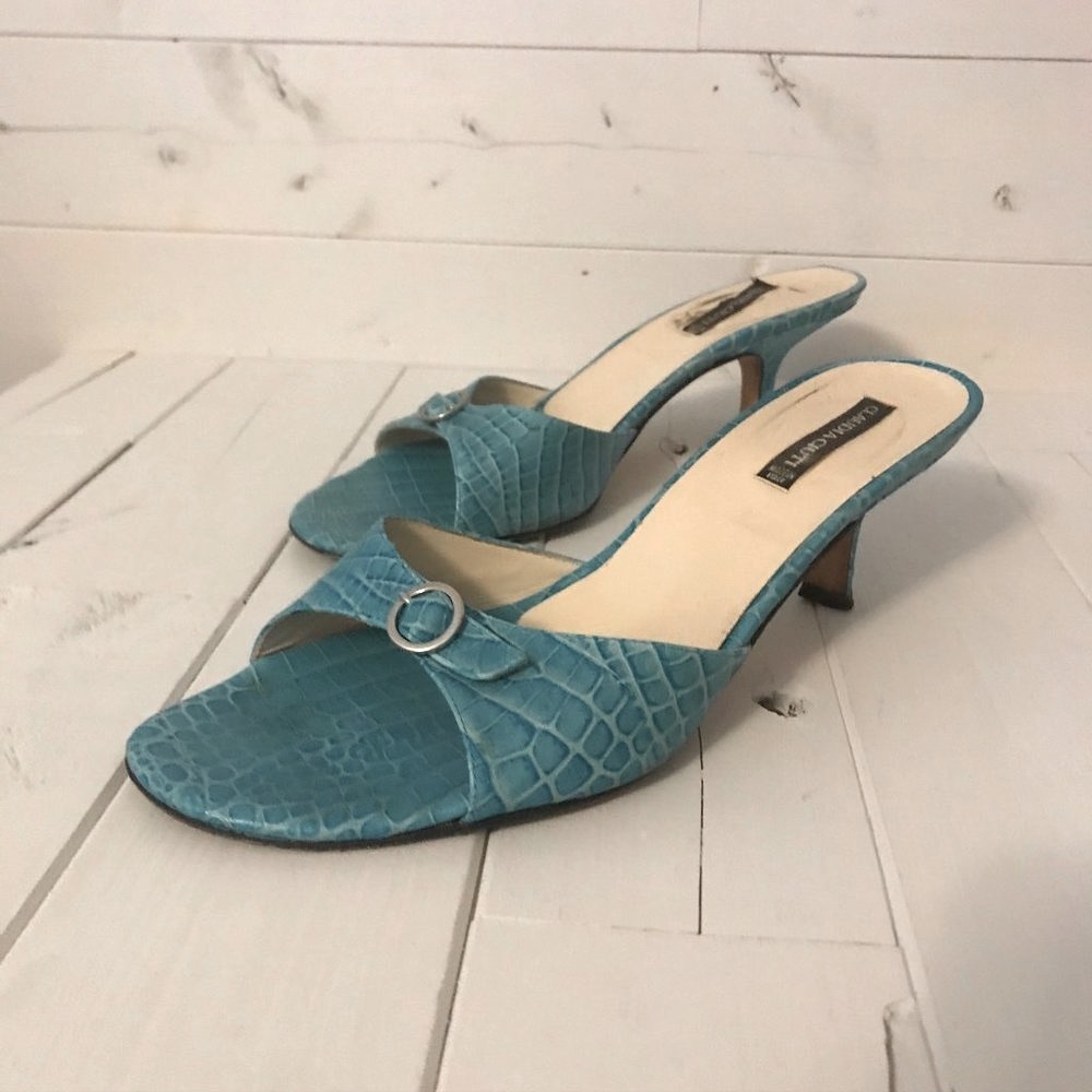 Claudia Ciuti Teal Italian  Snake-Skin Mule 10